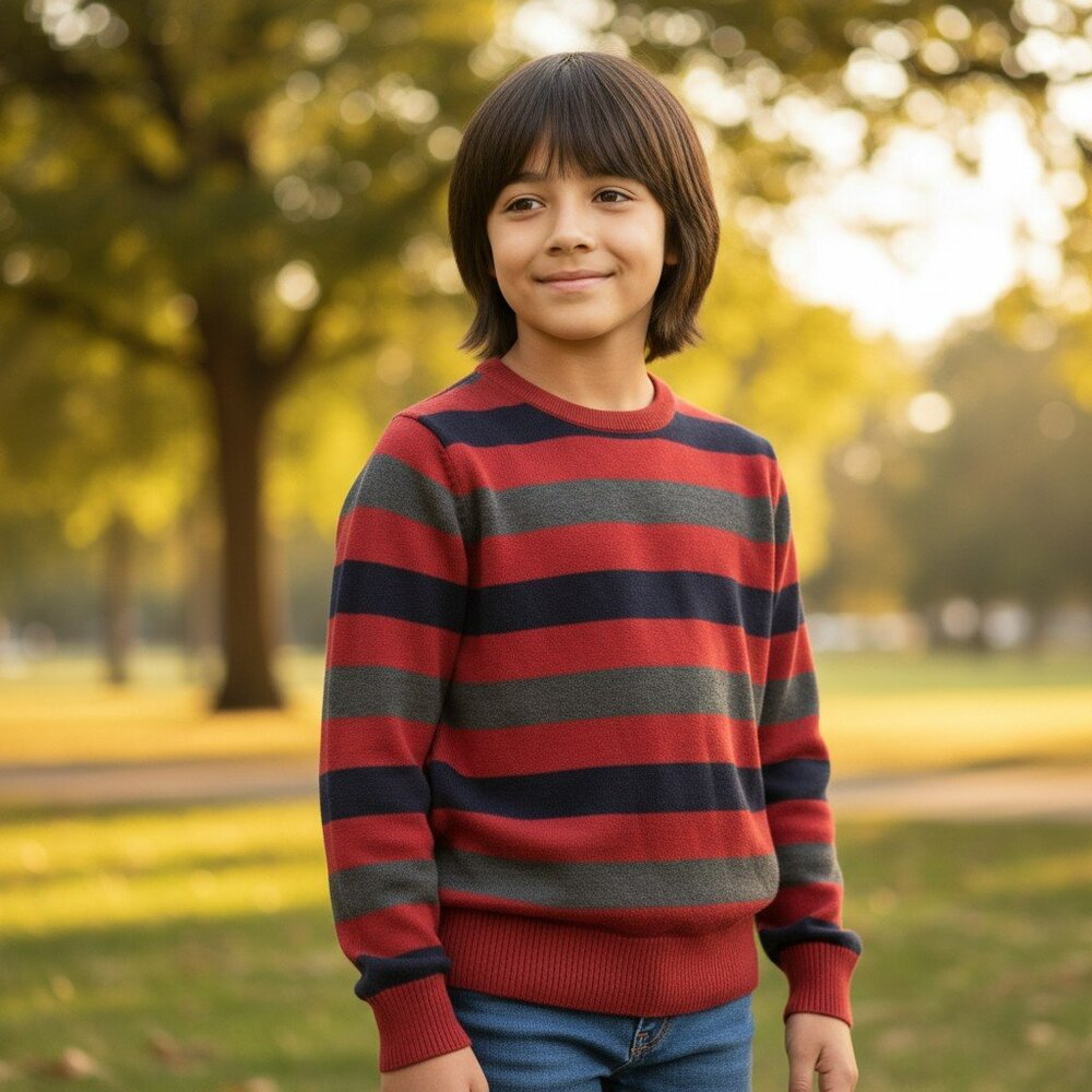 Place Long Sleeves Striped Sweater Red Boys Size 7/8 Medium